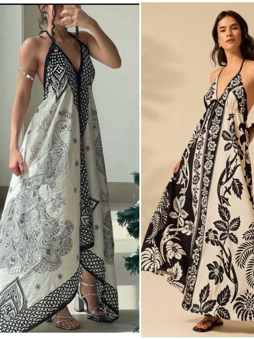 Bundle of 2: Silky hankerchief dresses floral tribal Celtic peacock